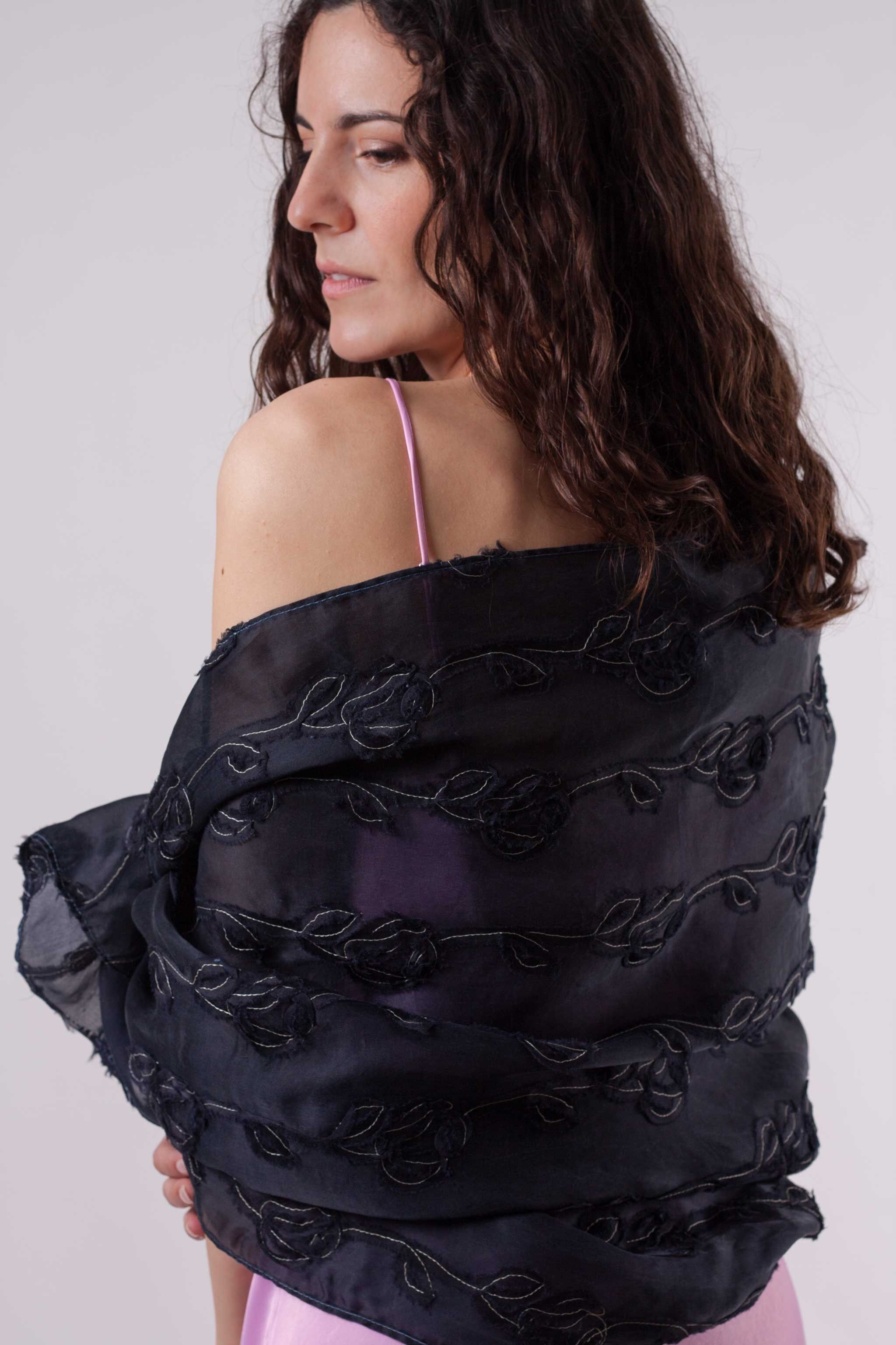 Naturseidenschal Roses - BLAU