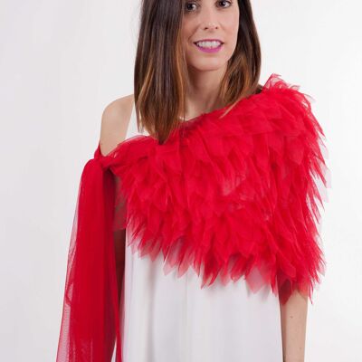 Danubio Tulle Party Shawl - RED