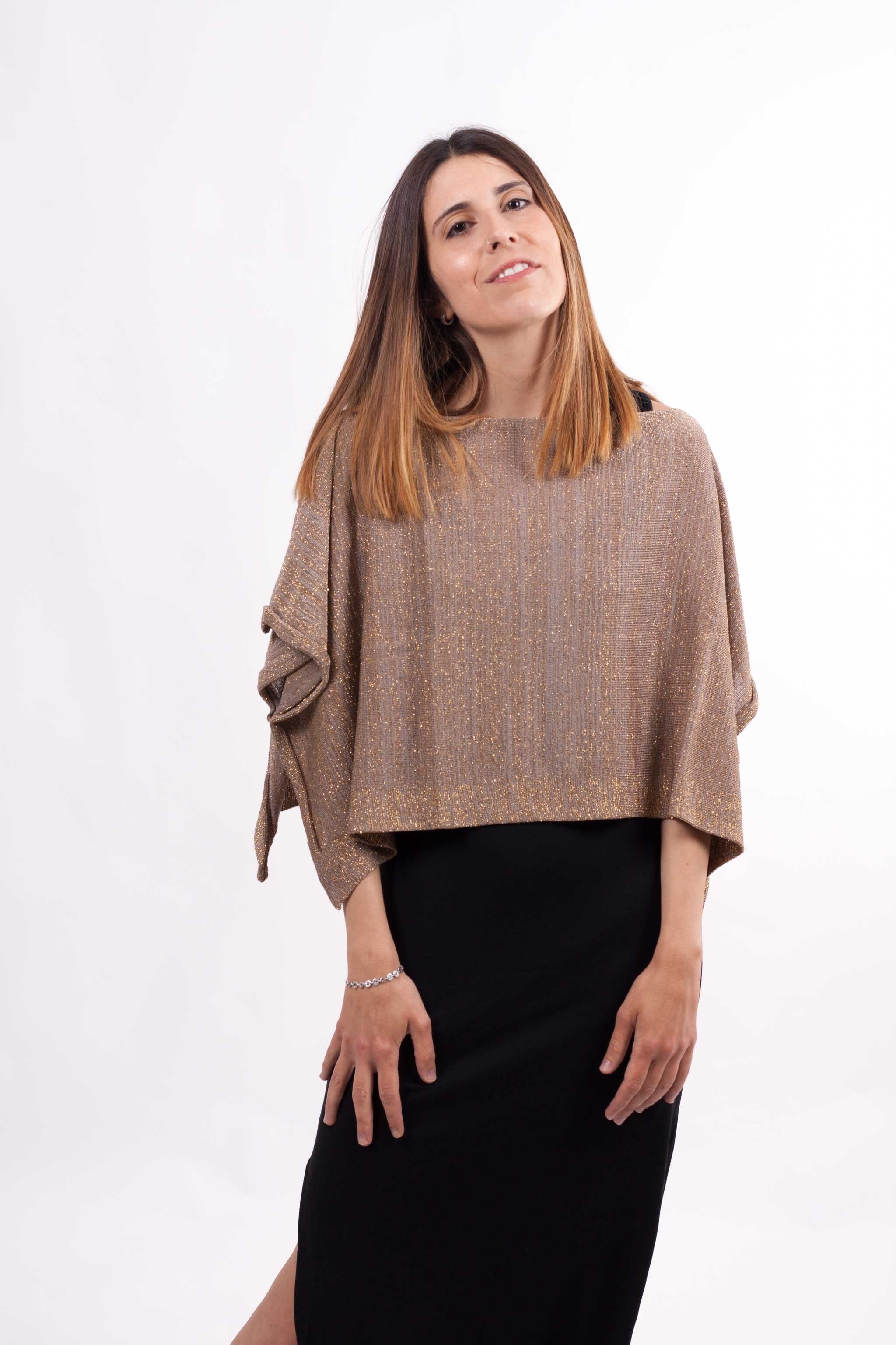 Poncho Abril Lurex - TAUPE BRAUN
