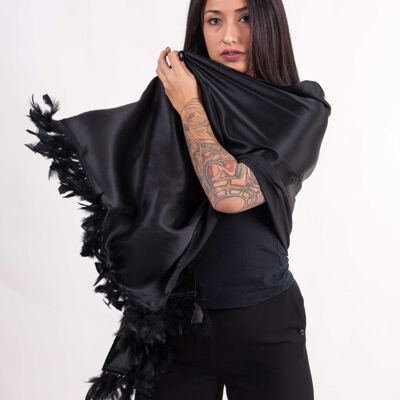 Natural Silk Stole with Feathers