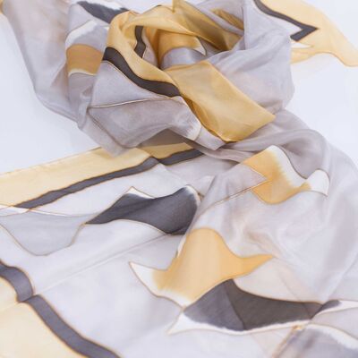 Hand Painted Natural Silk Scarf - GRAY - SCARF 140X45CM