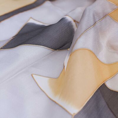 Hand Painted Natural Silk Scarf - GRAY - SCARF 90X90CM