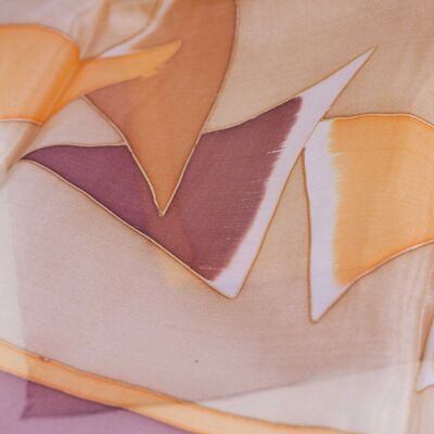 Hand Painted Natural Silk Scarf - BEIGE - SCARF 140X45CM