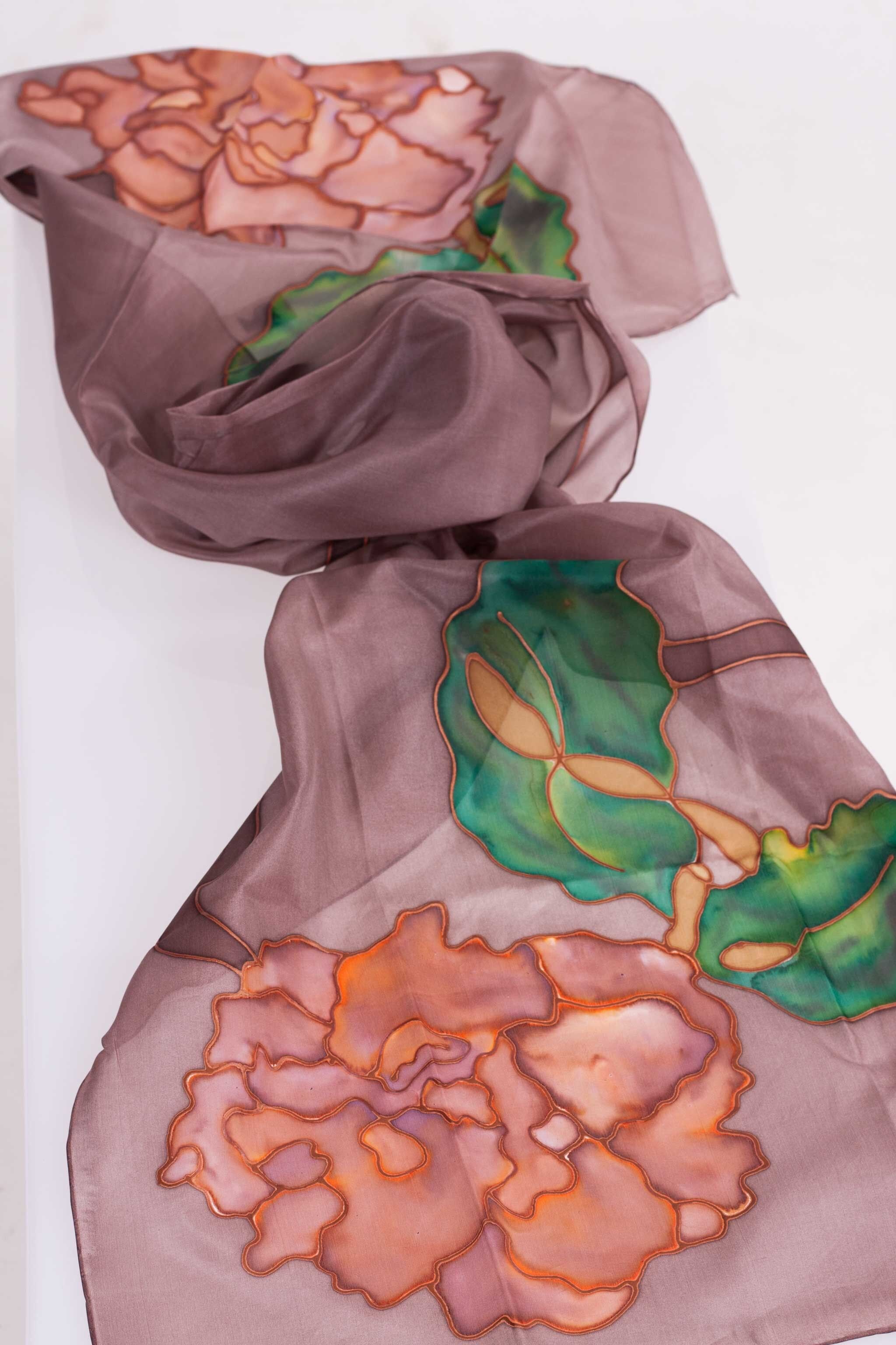 Handbemalter Naturseidenschal - ROSA - SCHAL 140X45CM