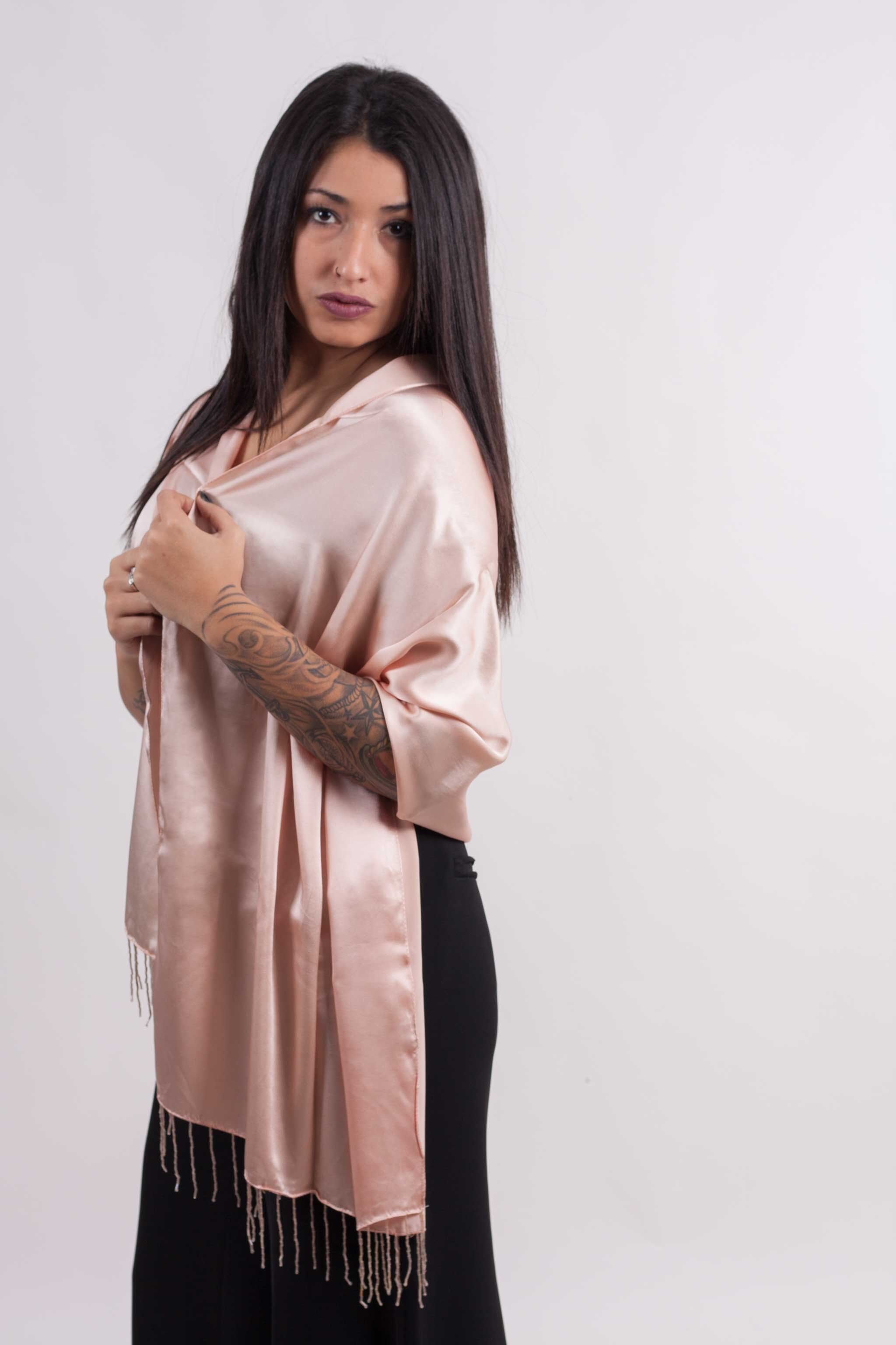 Stola in raso di seta crepe - SALMON