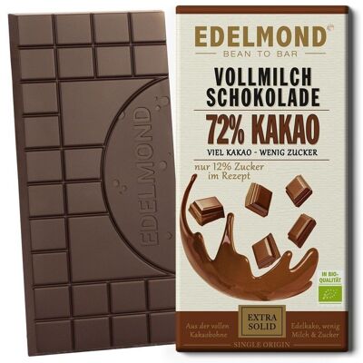 72% di cacao. Finissimo cioccolato fondente al latte, biologico + equo