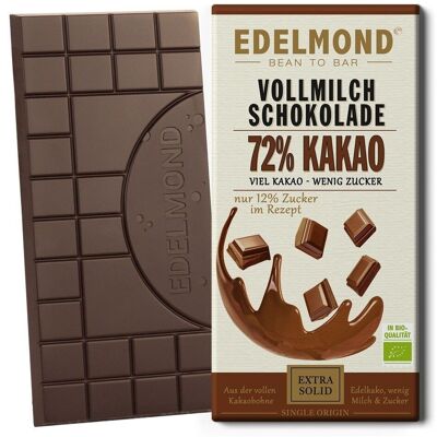 72% cacao. Chocolate fino amargo con leche, orgánico + justo