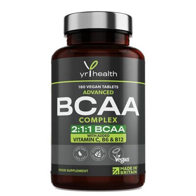 2: 1: 1 BCAA Aminoácidos de cadena ramificada + Vitamina C, B6 y B12 - 180 Cápsulas veganas
