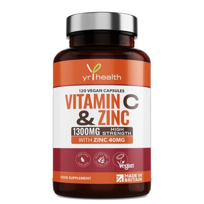 Vitamina C 1300 mg y zinc 40 mg - 120 cápsulas veganas