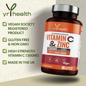 Vitamine C 1300mg & Zinc 40mg - 120 Gélules Vegan 2
