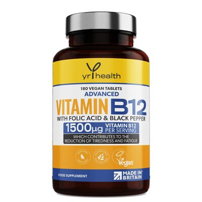 Vitamina B12 avanzada con ácido fólico y pimienta negra.- 180 tabletas