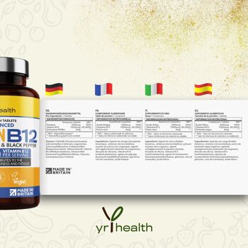 Vitamine B12 avancée avec acide folique et poivre noir - 180 comprimés 6
