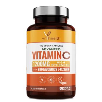 Vitamine C avancée 1200mg avec bioflavonoïdes et Roship - 180 capsules végétaliennes 1