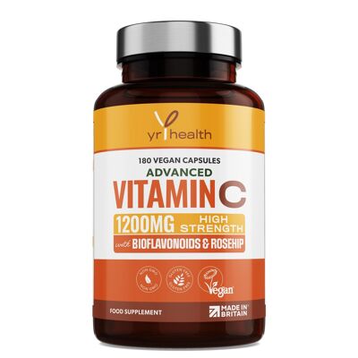 Vitamine C avancée 1200mg avec bioflavonoïdes et Roship - 180 capsules végétaliennes