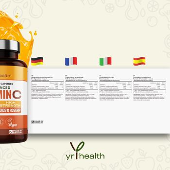 Vitamine C avancée 1200mg avec bioflavonoïdes et Roship - 180 capsules végétaliennes 6