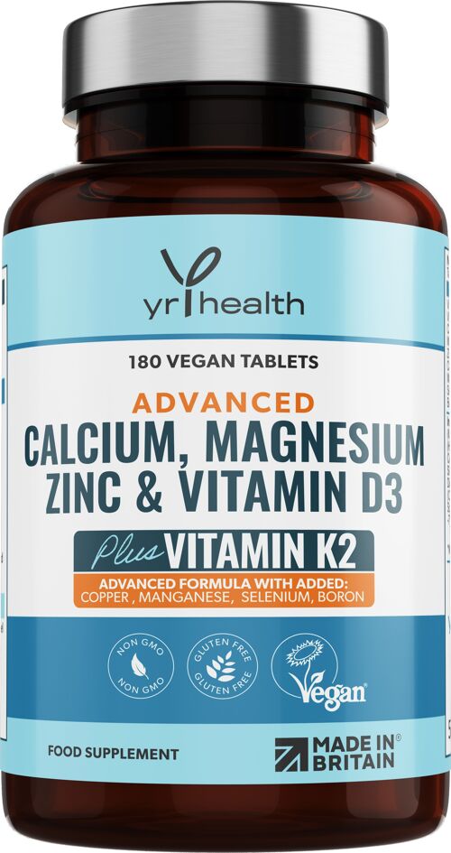ADVANCED Calcium, Magnesium, Zinc, Vitamin D3 & K2 MK7  - 180 Vegan Tablets