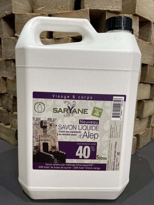 Bidon Savon liquide tradition Alep 40% Huile de baie de Laurier 5 litres