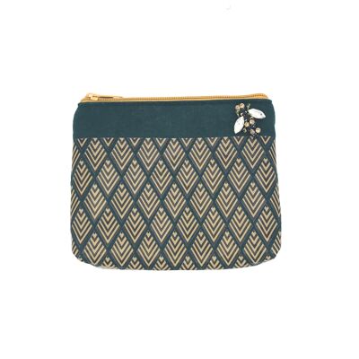 Deco printed pouch in teal - small