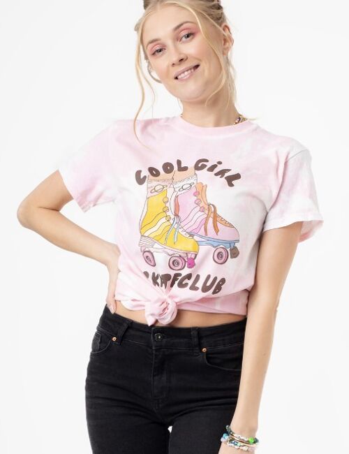 Cool Girl - Roller Skates - Tie Dye - Tshirt - PINK