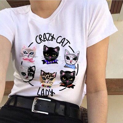Verrückte Katzendame - Retro T-Shirt