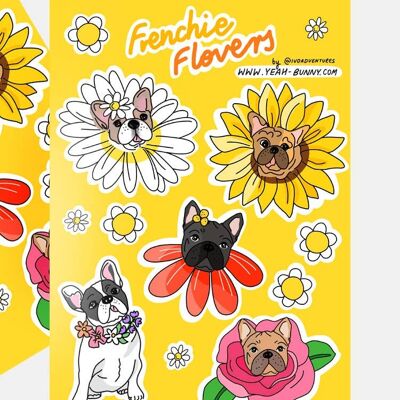 Flower Frenchie - Gelb - Stickerbogen