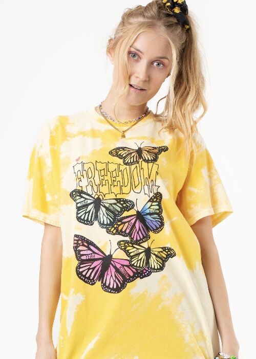 Freedom - Butterflies - Tie Dye - Tshirt - Yellow