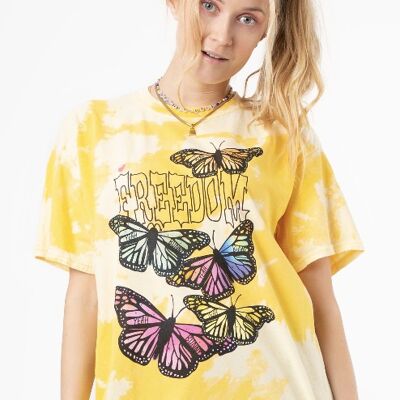 Freiheit - Schmetterlinge - Tie Dye - T-Shirt - Gelb