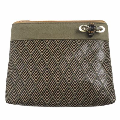 Deco printed pouch in military olive
