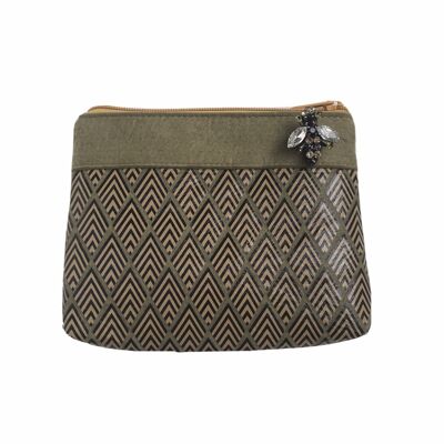 Deco printed pouch in military olive - small