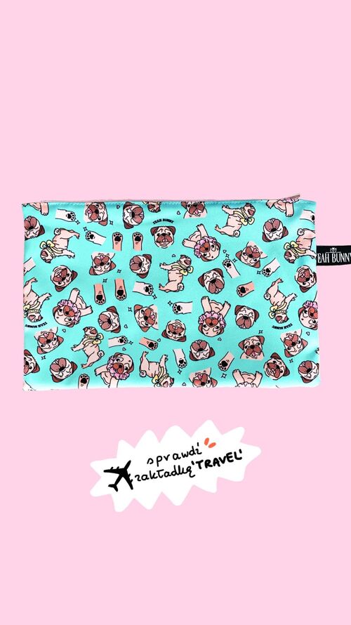 Makeup Bag - Big Pouch - Mint Pugs