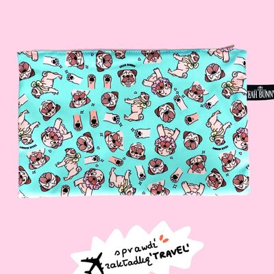 Makeup Bag - Big Pouch - Mint Pugs