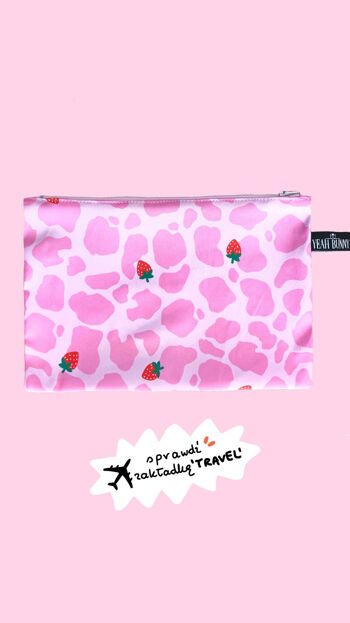 Trousse à Maquillage - Grande Pochette - Vache Fraise