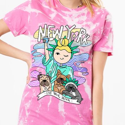 NYC Girl - Frenchie - Tie Dye - Tshirt - Pink