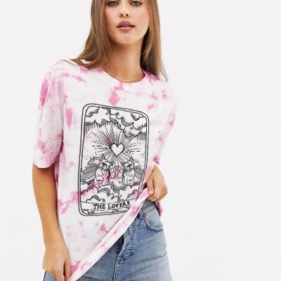 T-shirt rose - Tarot - LES AMOUREUX - Tie Dye - Tshirt