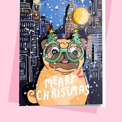 Tarjeta de Navidad - Pug - NYC