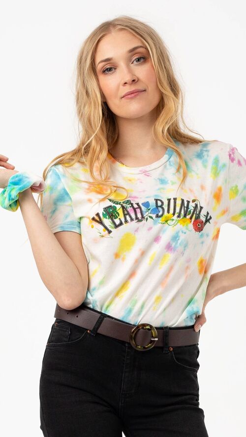 Yeah Bunny Floral Signature - Rainbow Tie Dye Tshirt