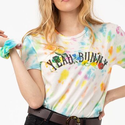 Yeah Bunny Floral Signature - Camiseta con efecto tie dye arcoíris