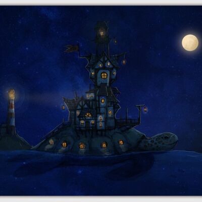 Turtle City Night Ansichtkaart - A6 10,5 x 14,8 cm