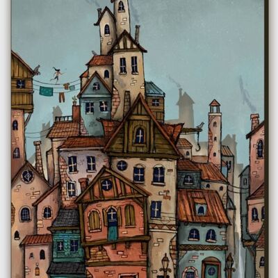 Tableau Toile Fantasy City - L 100 x 150 cm