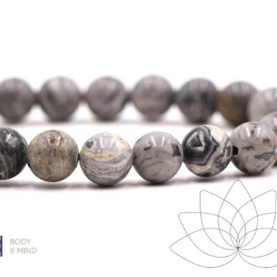 SOULAGEMENT | Bracelet en cristal holistique Mala Jaspe gris 8 mm