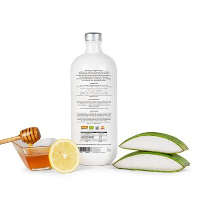 Aloe Vera Saft (96%), Honig und Zitrone. Ökologisch. Ohne Filter. Zertifikat "in Umrechnung auf Demeter". 700ml.