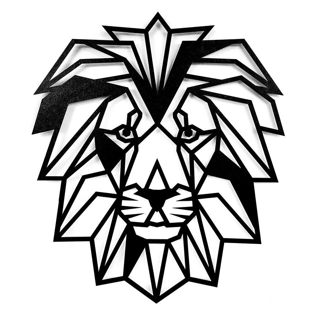 Lion en bois • Noir • Moyen • 325 x 280 mm