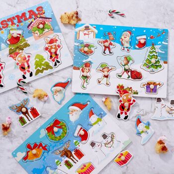 3 puzzles de Noël en bois pour enfants, personnages d'animaux mignons 4