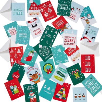Paquete de 30 tarjetas de felicitación navideñas.