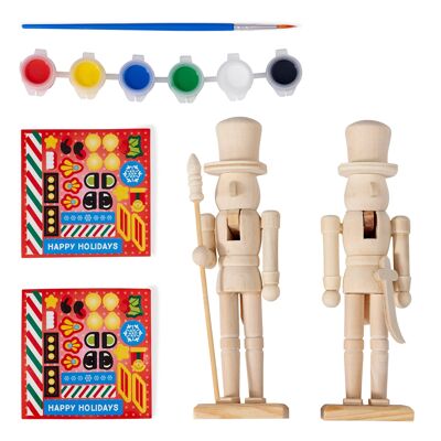2 weihnachtliche Nussknacker aus Holz mit Farbset und Aufklebern, DIY-Geschenkspielzeug, Weihnachtsdekoration