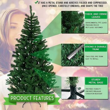 Sapin de Noël vert artificiel compact de qualité supérieure de 1,2 m avec 260 pointes et support en métal. 3