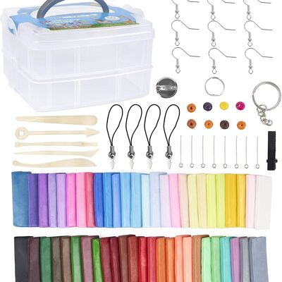 Kit de démarrage en pâte à modeler 50 couleurs avec outils et étui de rangement