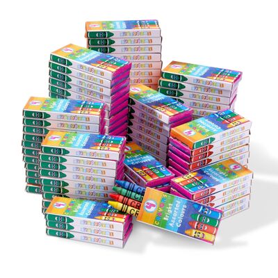144 boîtes de crayons de cire de couleurs mélangées - 4 crayons par boîte