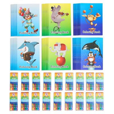 Set di 72 mini libri da colorare e 18 pastelli per bambini