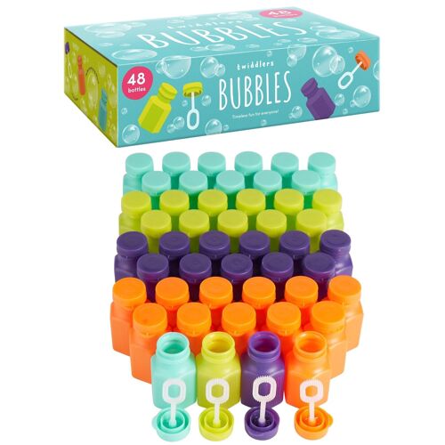 48 Mini Party Bubble Solution Bottles with Wands - 17ml